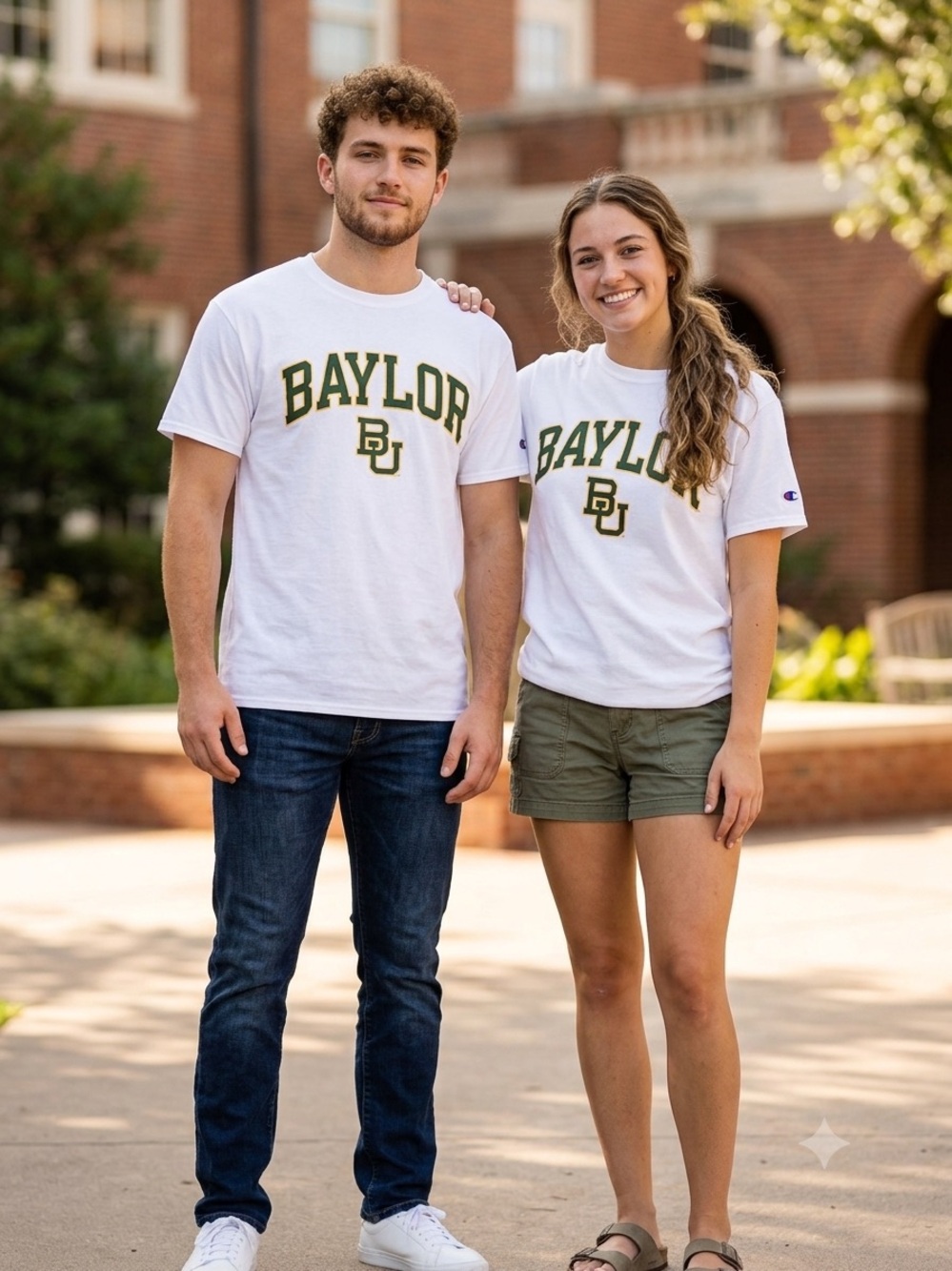 Champion White Baylor Arch Logo Crewneck Tee Green & Gold Accents, Size Medium